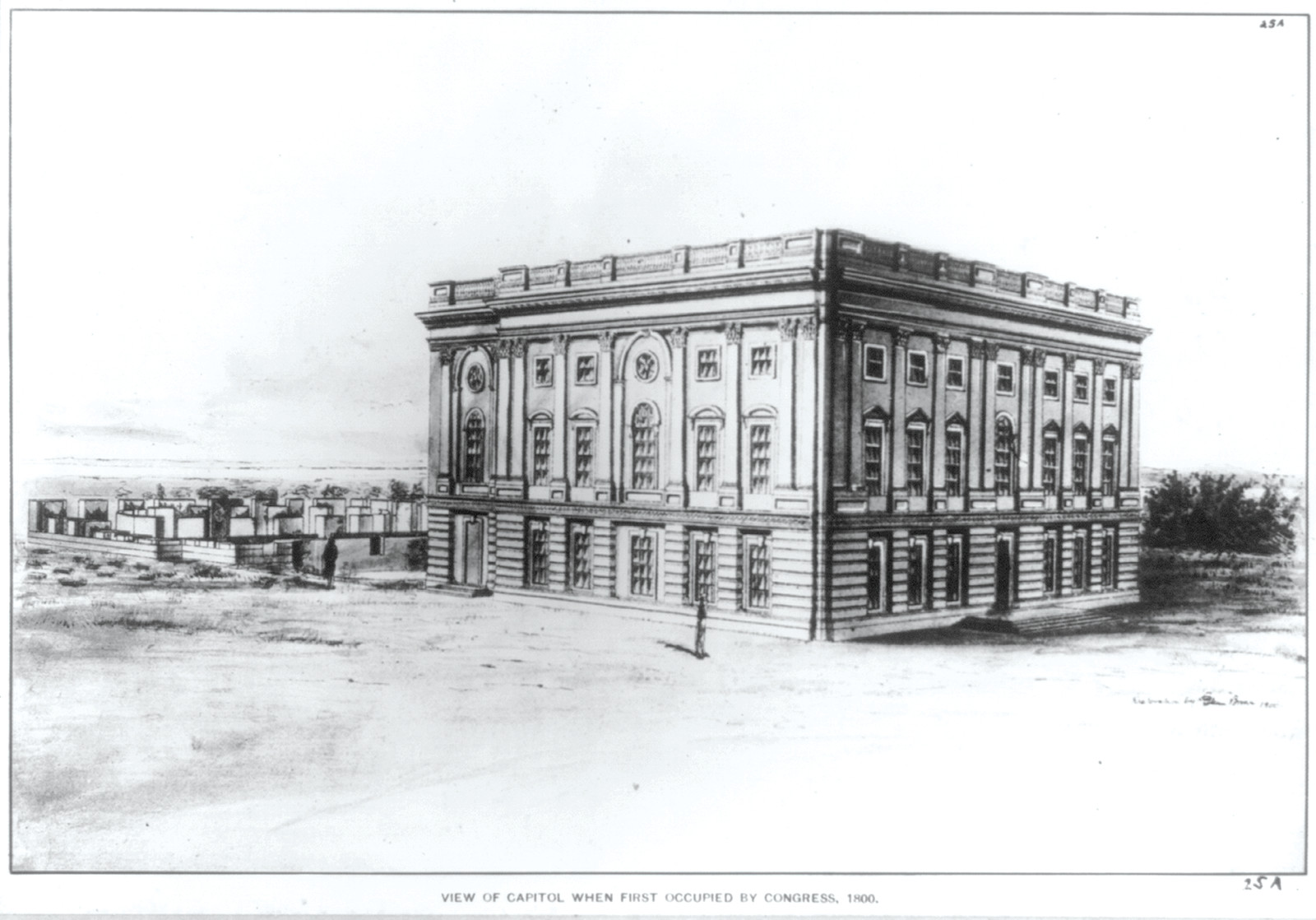 View of Capitol when first occupied by Congress, 1800, [no date recorded on caption card] — historic print