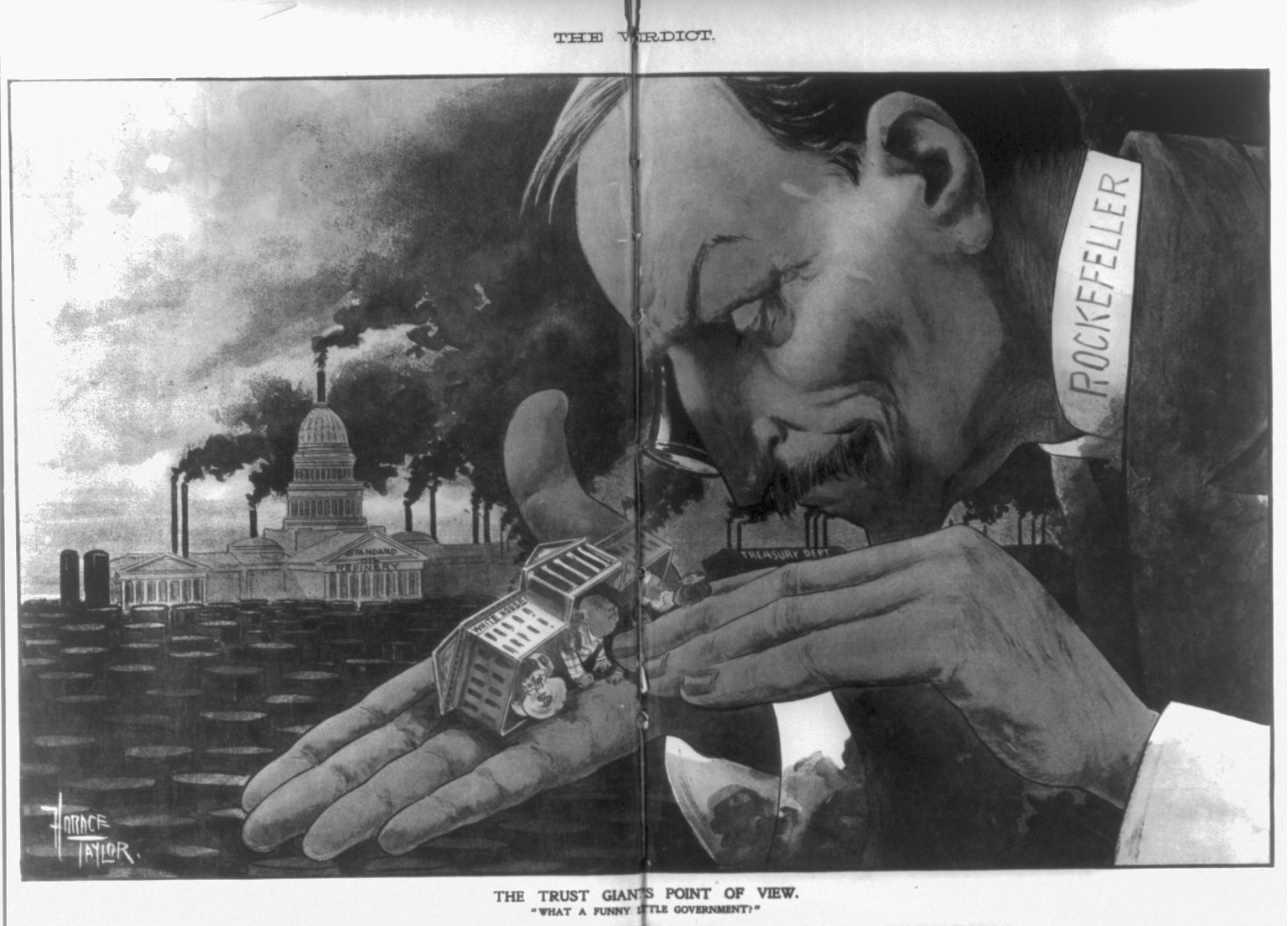 The Trust Giant's Point of View. What a funny little government"" — historic print