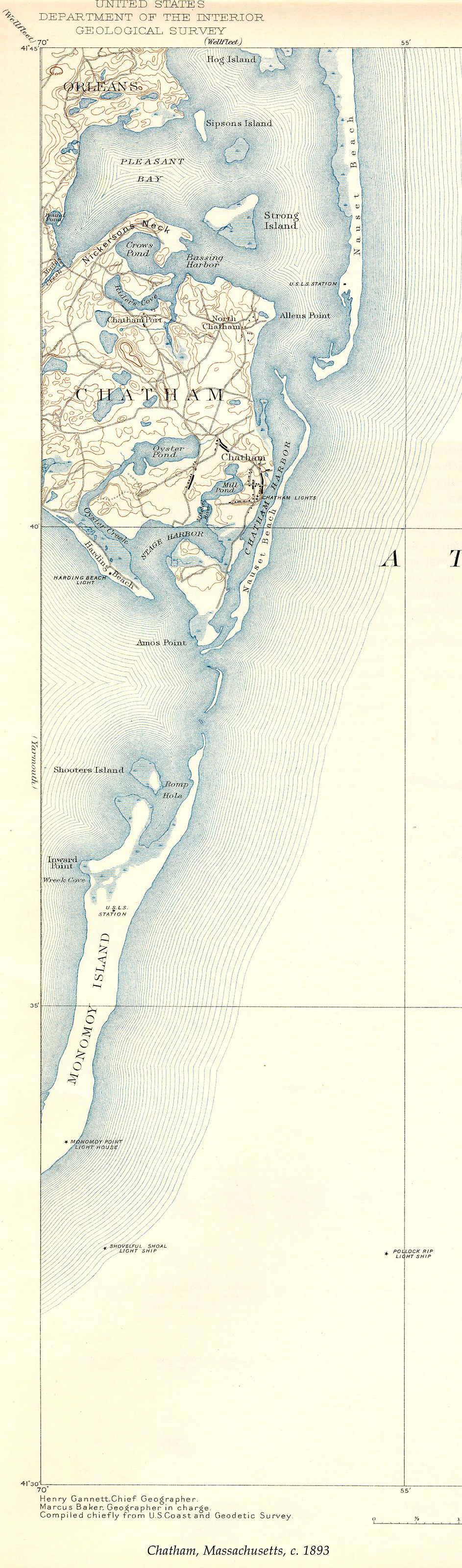 Chatham USGS, Massachusetts, 1893, 1893 — antique map