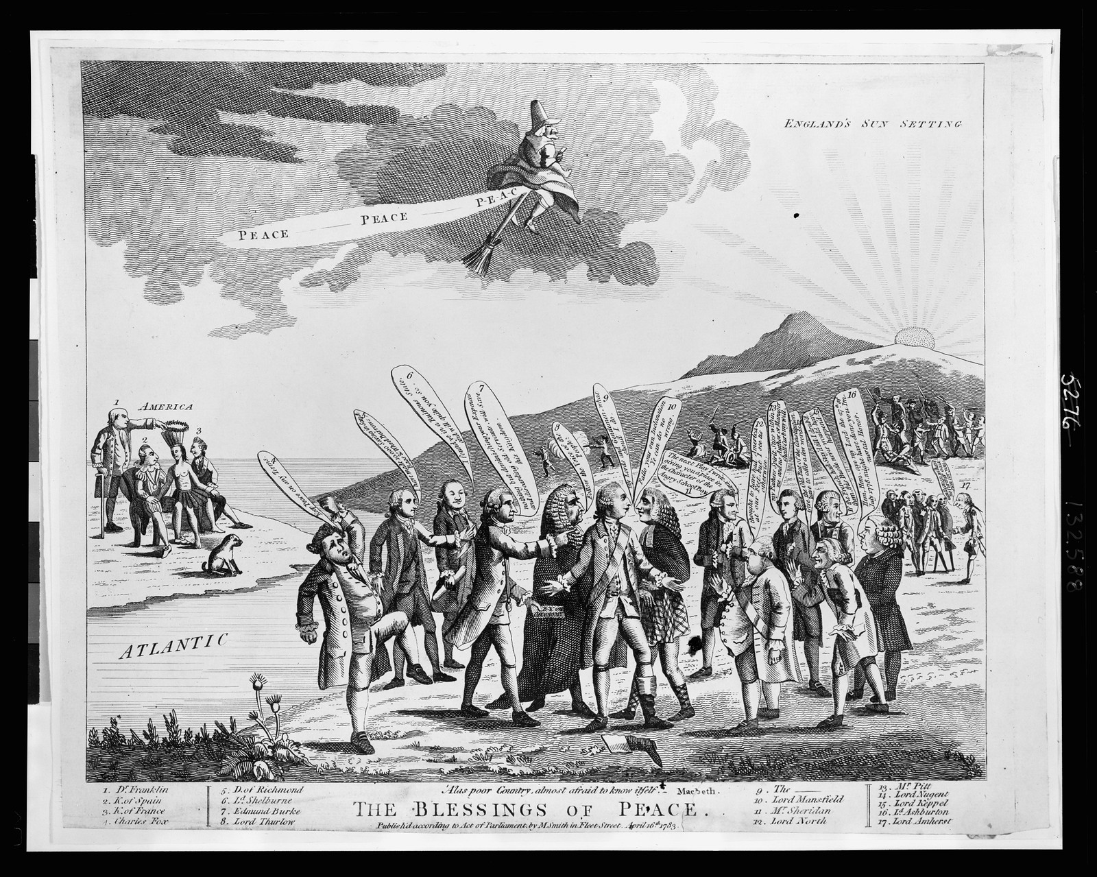 The blessings of peace, [London] : Publish'd according to Act of Parliament, by M. Smith in Fleet Street, 1783 April 16th. — antique engraving
