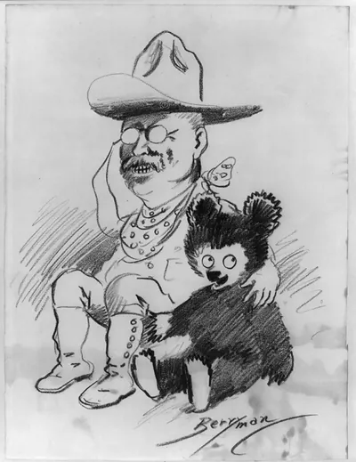 [Theodore Roosevelt as Rough Rider with Clifford Berryman's bear]
