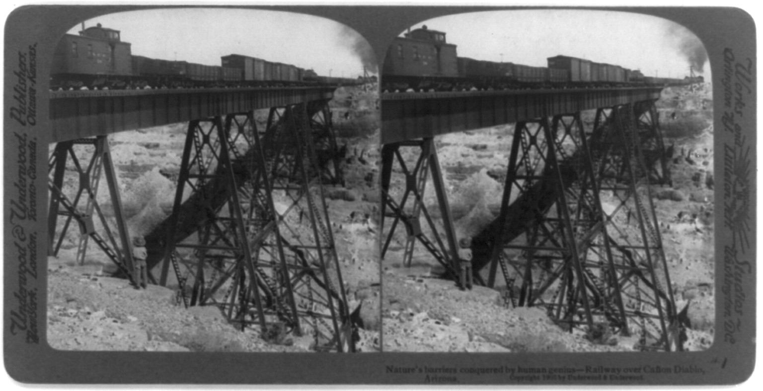 Nature's barriers conquered by human genius - railway over Canon Diablo, Arizona, c1903. — historic photograph