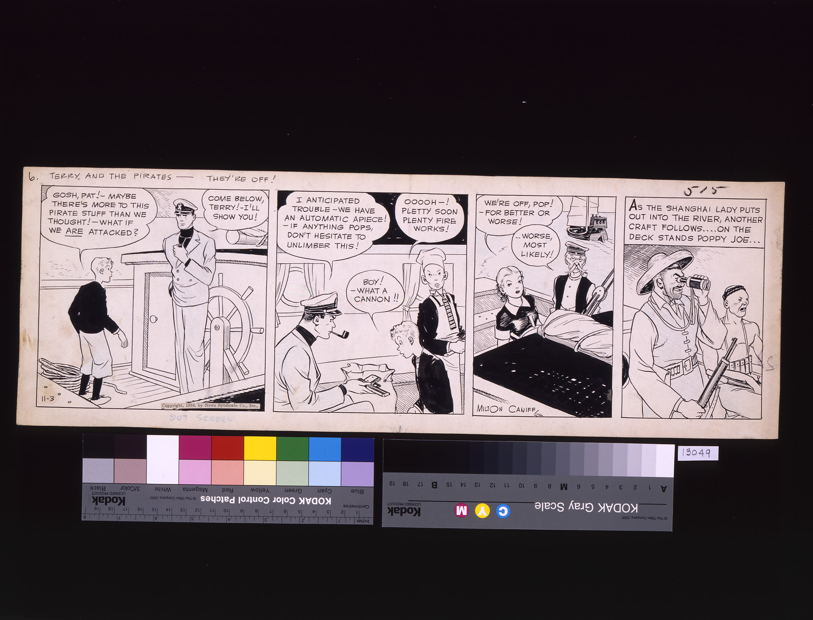 Terry and the pirates. They're off! Gosh Pat! - Maybe there's more to this pirate stuff than we thought! / Milton Caniff. — historic drawing