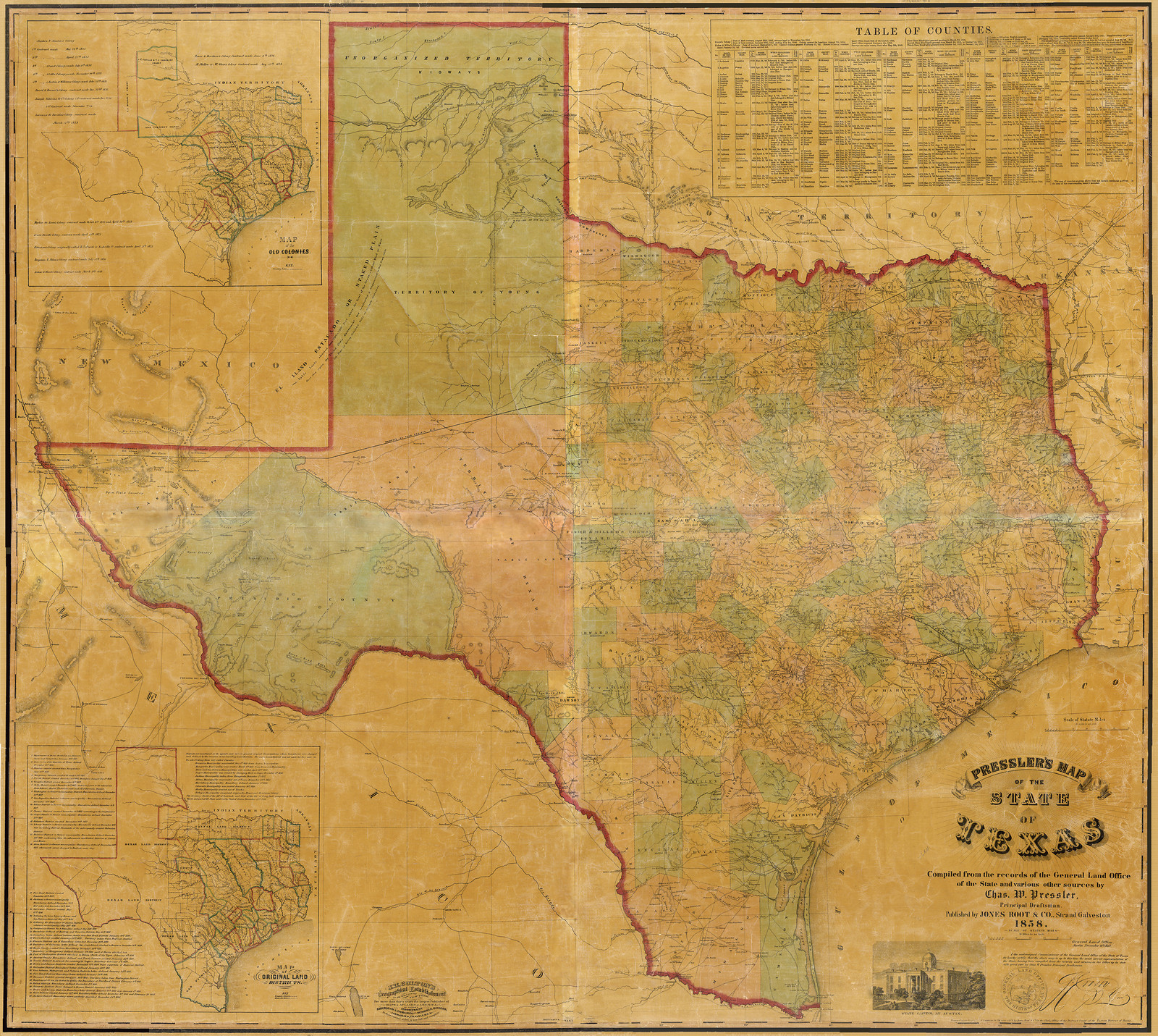 Fixed Light - Presslers map of the state of Texas, Texas — antique map
