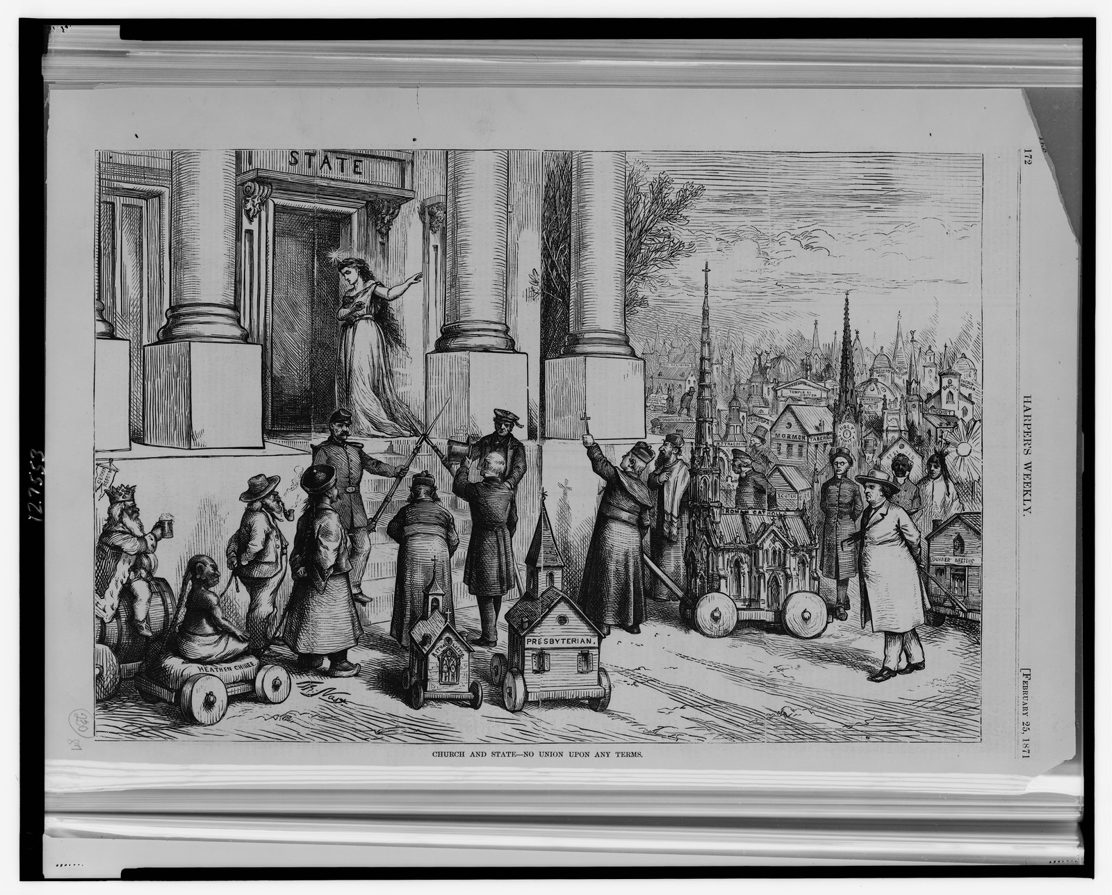 Church and state - No Union upon any terms / Th. Nast., 1871 — antique engraving