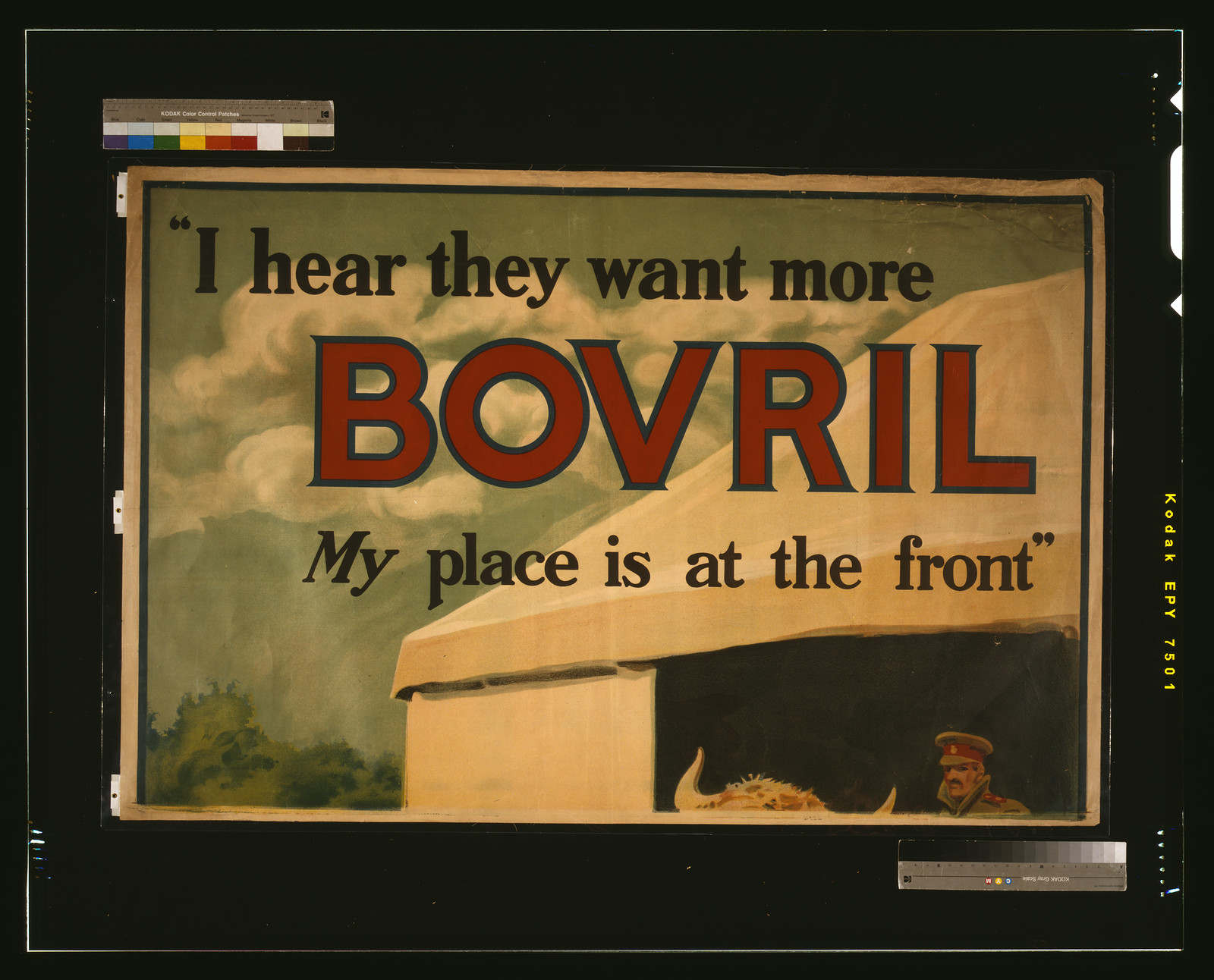 I hear they want more Bovril. My place is at the front / S.H.B. Ltd., 1915 — vintage poster