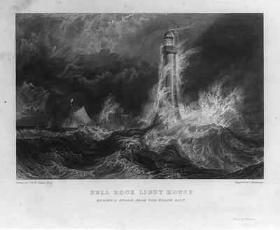 Bell Rock Lighthouse during a storm from the northeast