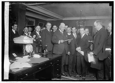 Denby & newspaper men, 2/18/24