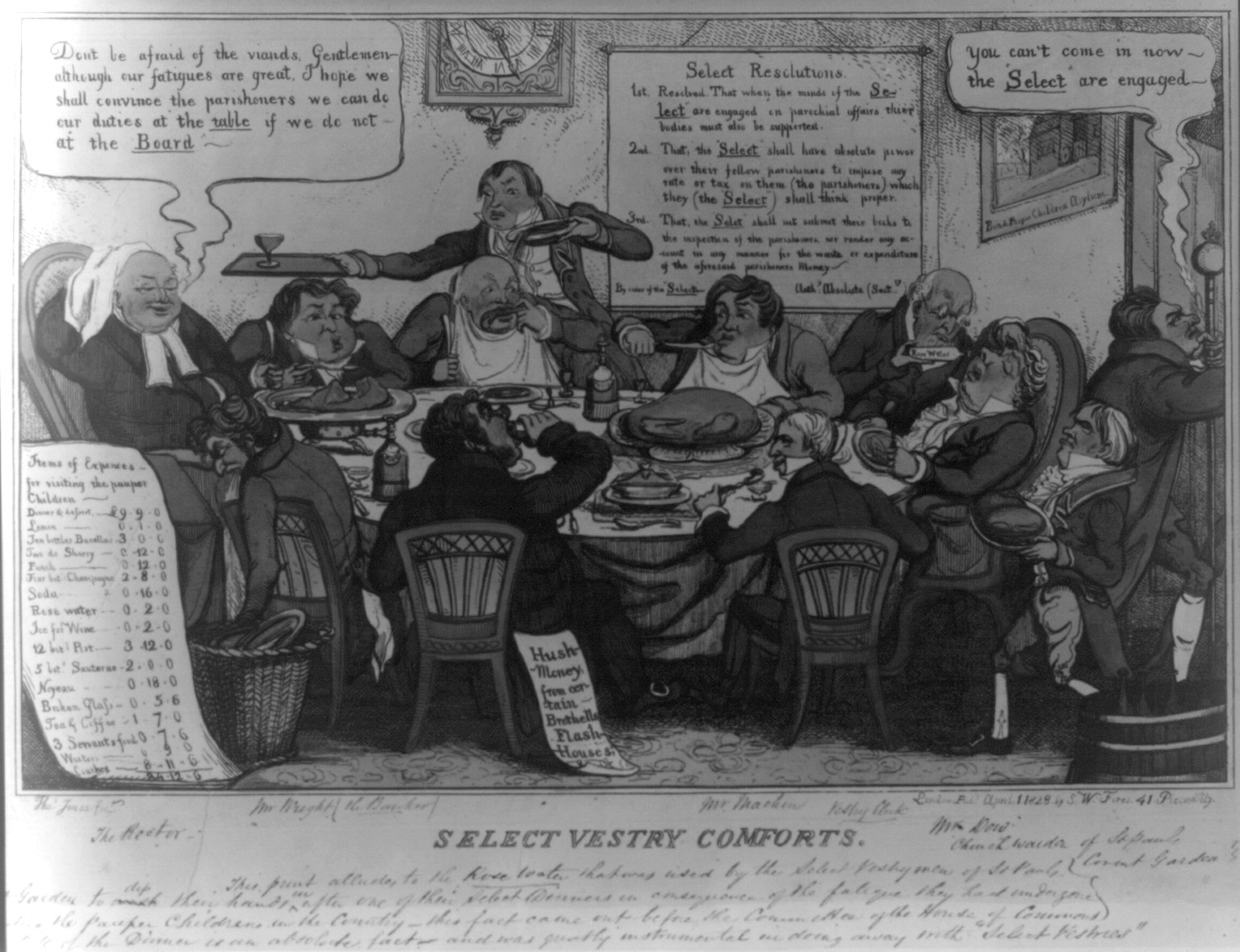 Select vestry comforts / Thos Jones, fect., London : Pubd. April 1, 1828 by S W Fores, 41 Piccadilly, 1828. — antique engraving
