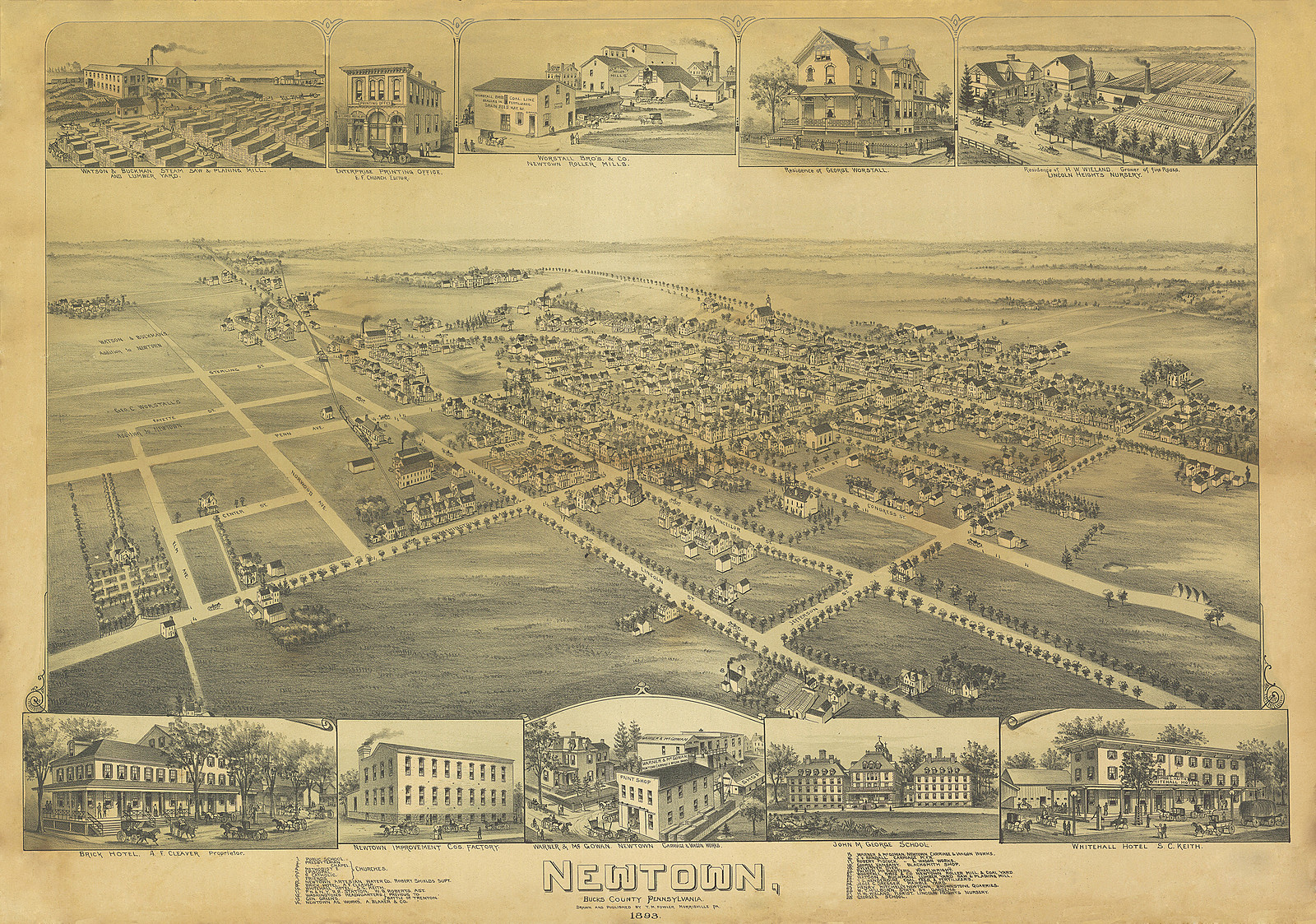 Newtown, Pennsylvania, 1893, 1893 — antique map
