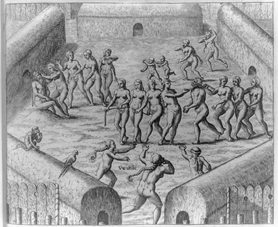 Johannes Staden is being exhibited as a prisoner by the Indian women
