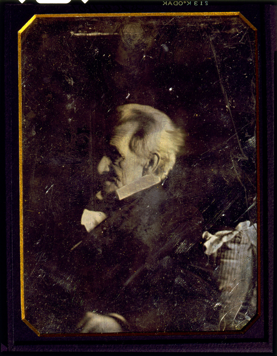 [Andrew Jackson, head-and-shoulders portrait, nearly in profile to left, leaning against pillow of which ticking appears in lower left corner], [between 1844 and 1845] — historic photograph