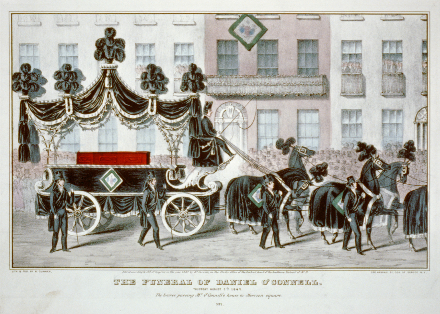 Funeral of Daniel O'Connell, New York : Published by N. Currier, c1847. — antique lithograph