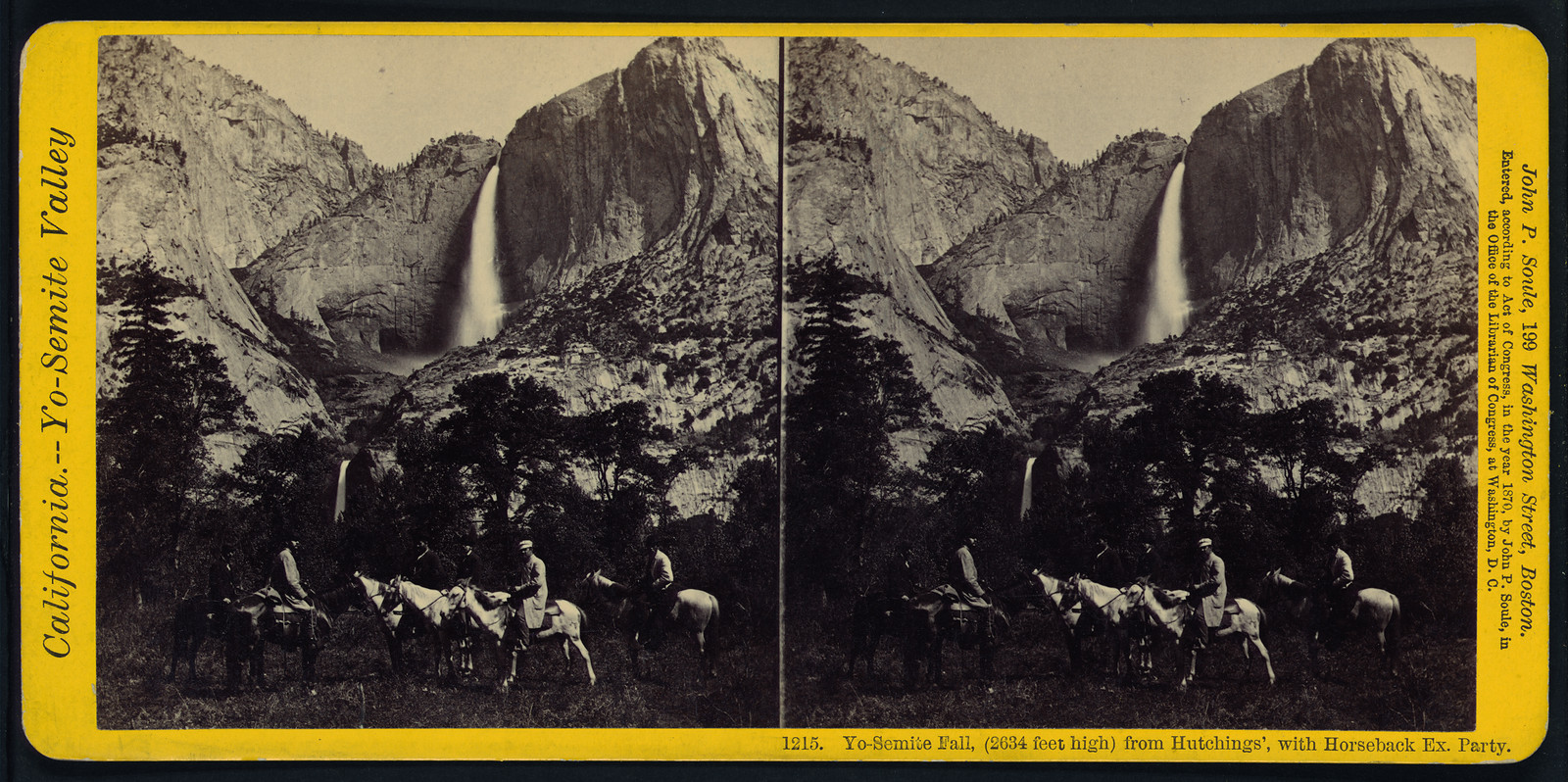 Yo-Semite Fall (2634 feet high) from Hutchings', with Horseback Ex. Party — historic image