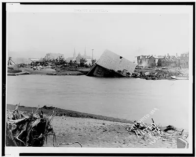 View of wrecked houses, looking towards Kernville, Johnstown Flood, May 31st, 1889