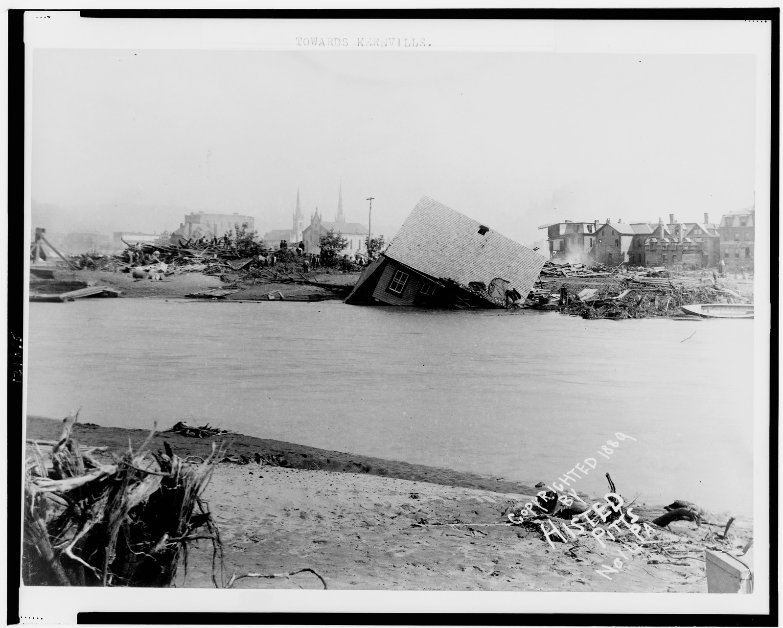View of wrecked houses, looking towards Kernville, Johnstown Flood, May 31st, 1889, c1889. — historic photograph