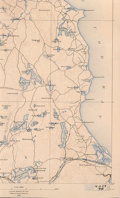 Topographic map of Sandwich and Cape Cod Bay, 1889