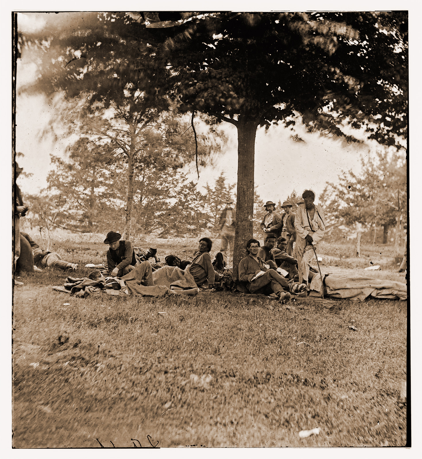Fredericksburg Virginia. Wounded Indians from the Wilderness on Maryes Heights, 1864 — historic photograph