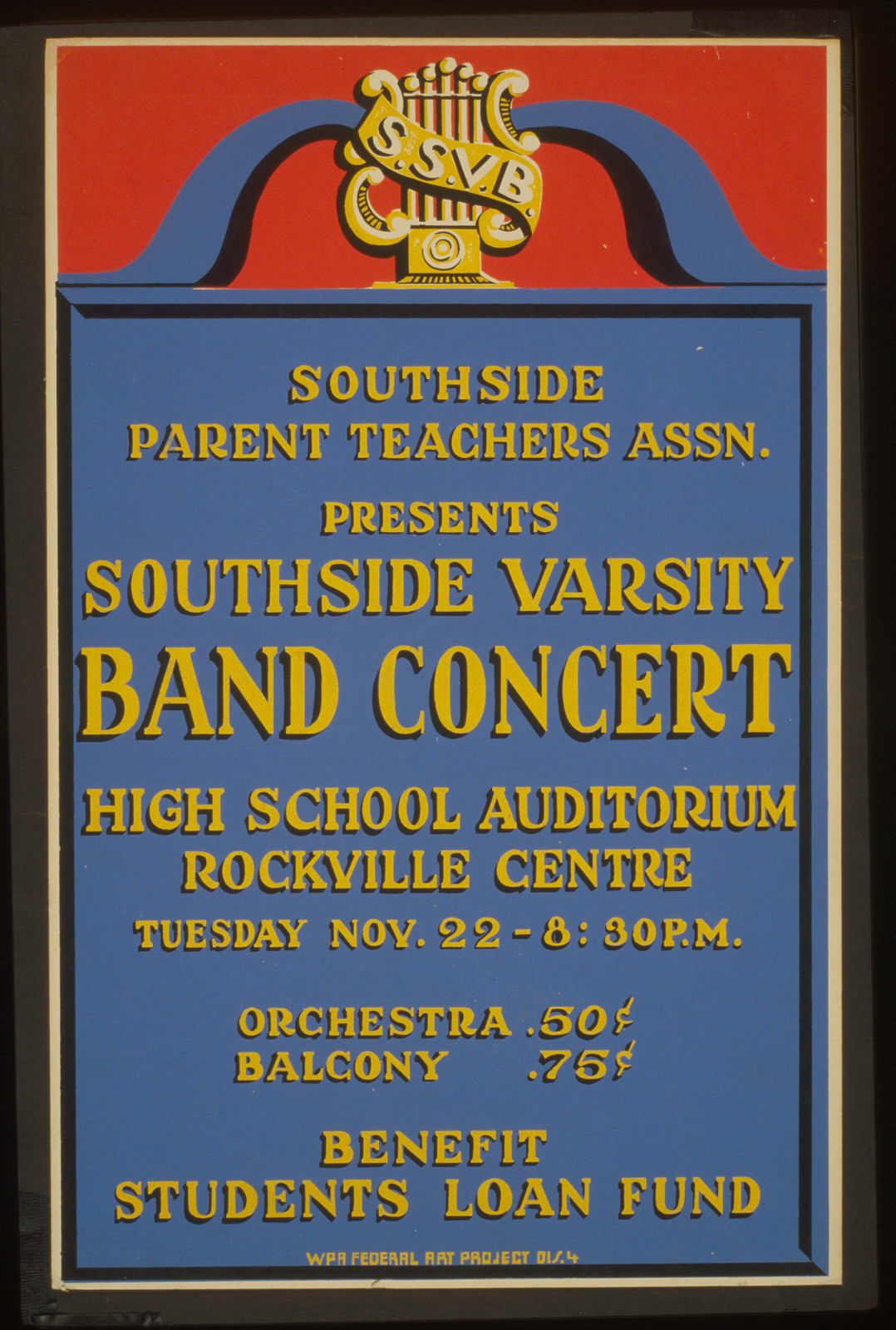 Southside Parent Teachers Assn. presents Southside Varsity Band concert high school a, 1938 — vintage poster
