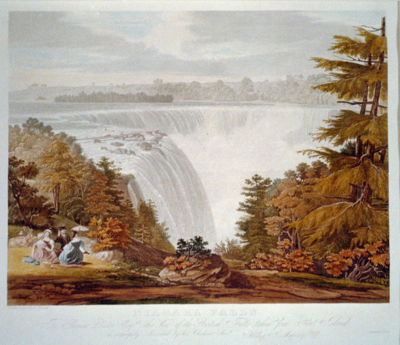 Niagara Falls. To Thomas Dixon esq. this view of the British Fall taken from Goat Island, [no date recorded on shelflist card] — historic print