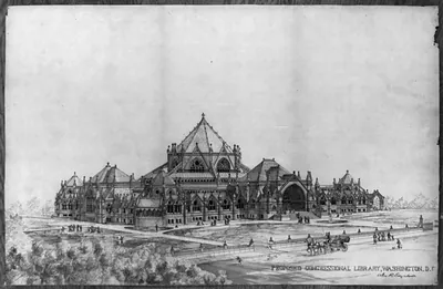 [Library of Congress (Congressional Library") D.C. Perspective rendering]"
