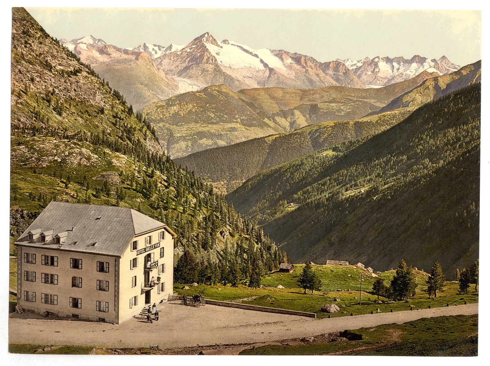 Simplon Pass Hotel Bellevue Valais Alps of Switzerland, [between ca. 1890 and ca. 1900]. — historic print