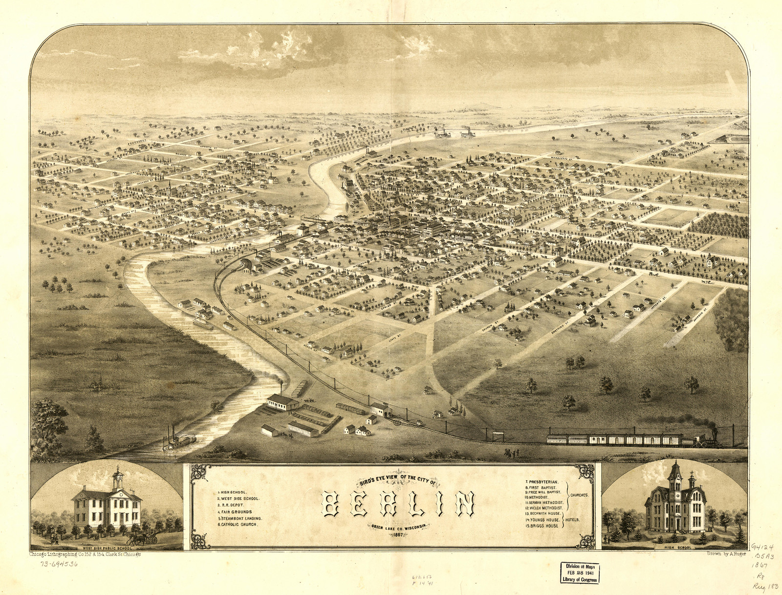 Berlin, Wisconsin, 1867, 1867 — antique map