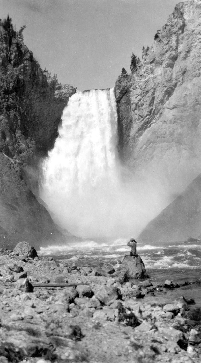 Lower Falls of the Yellowstone River from the canyon trail — historic image