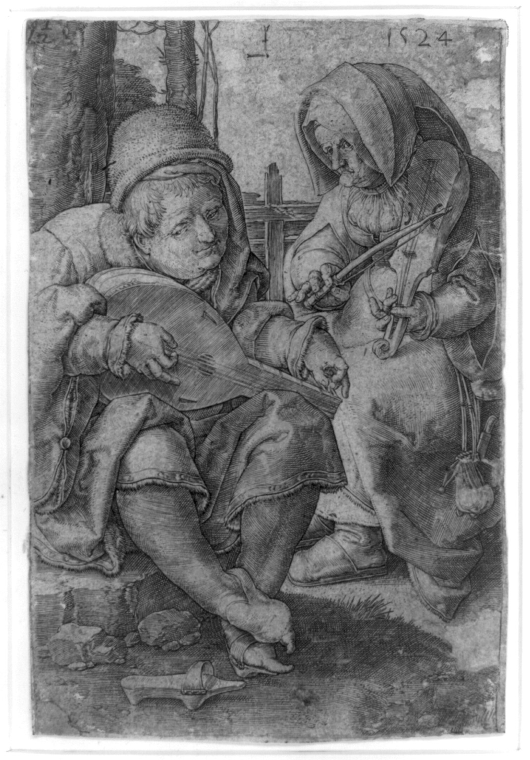 [Musicians] / L [printed in reverse]., 1524 — antique engraving