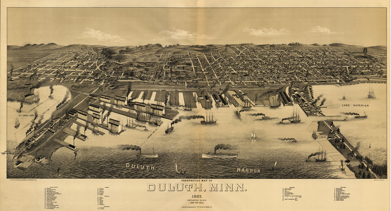 Duluth, Minnesota, 1887, 1887 — antique map