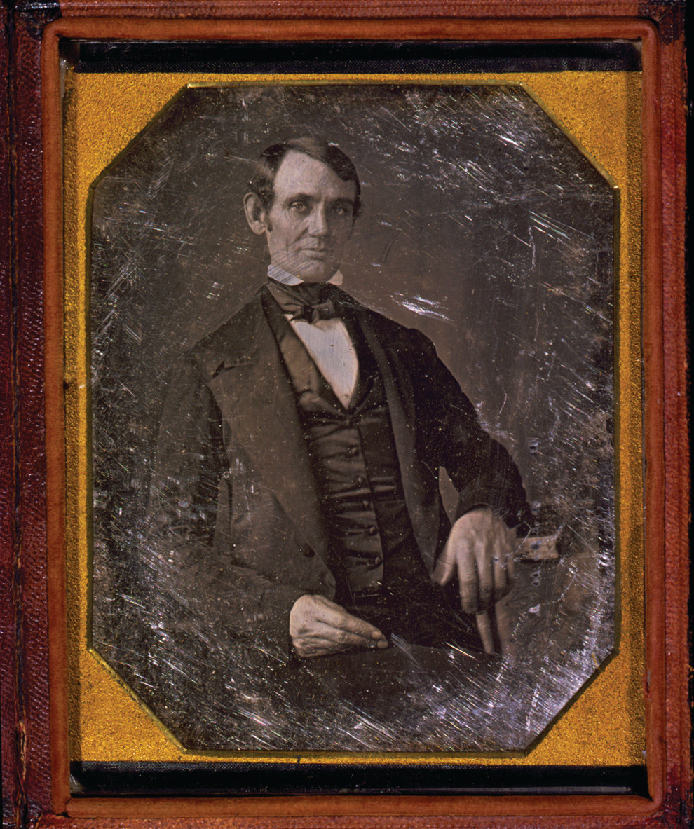Daguerreotype portrait of a man in a leather case — historic image