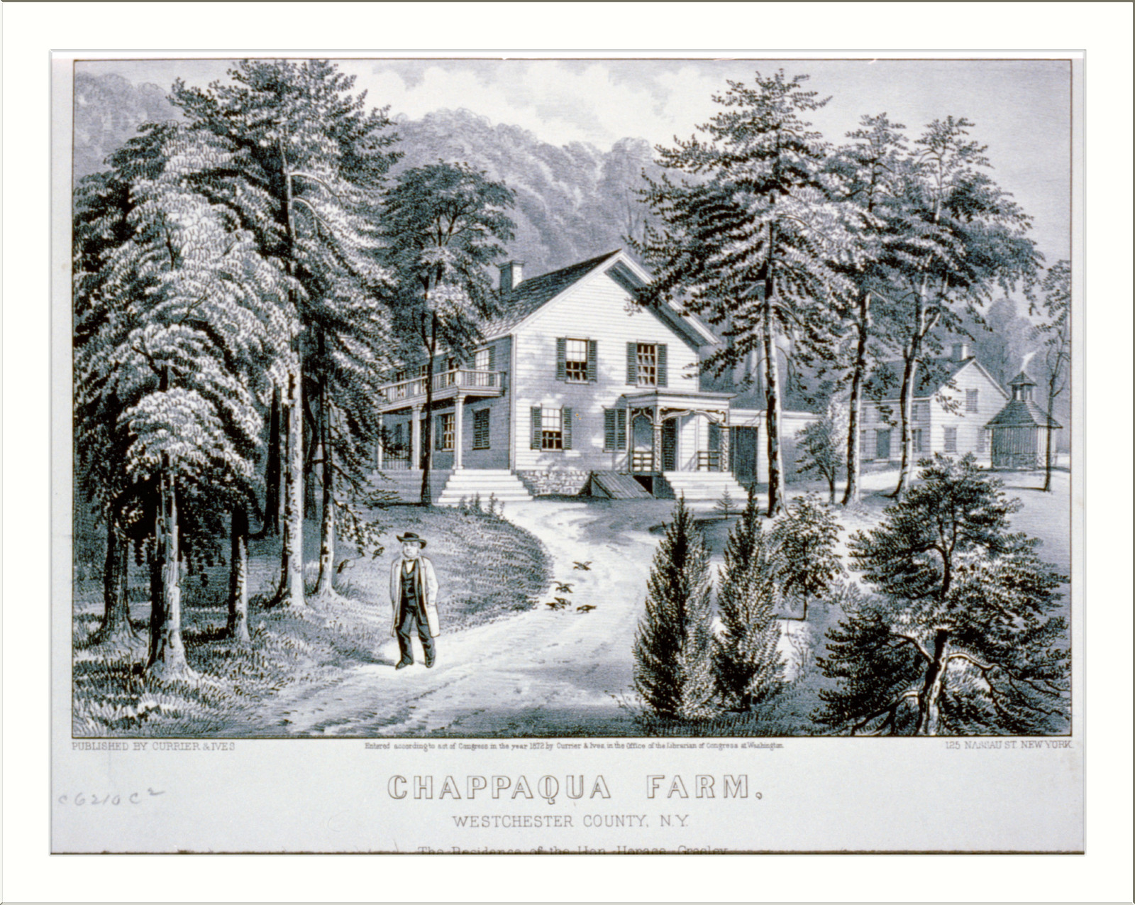 Chappaqua Farm, Westchester County, N.Y.: The residence of the Hon. Horace Greeley, [New York] : Currier & Ives, 1872. — antique lithograph