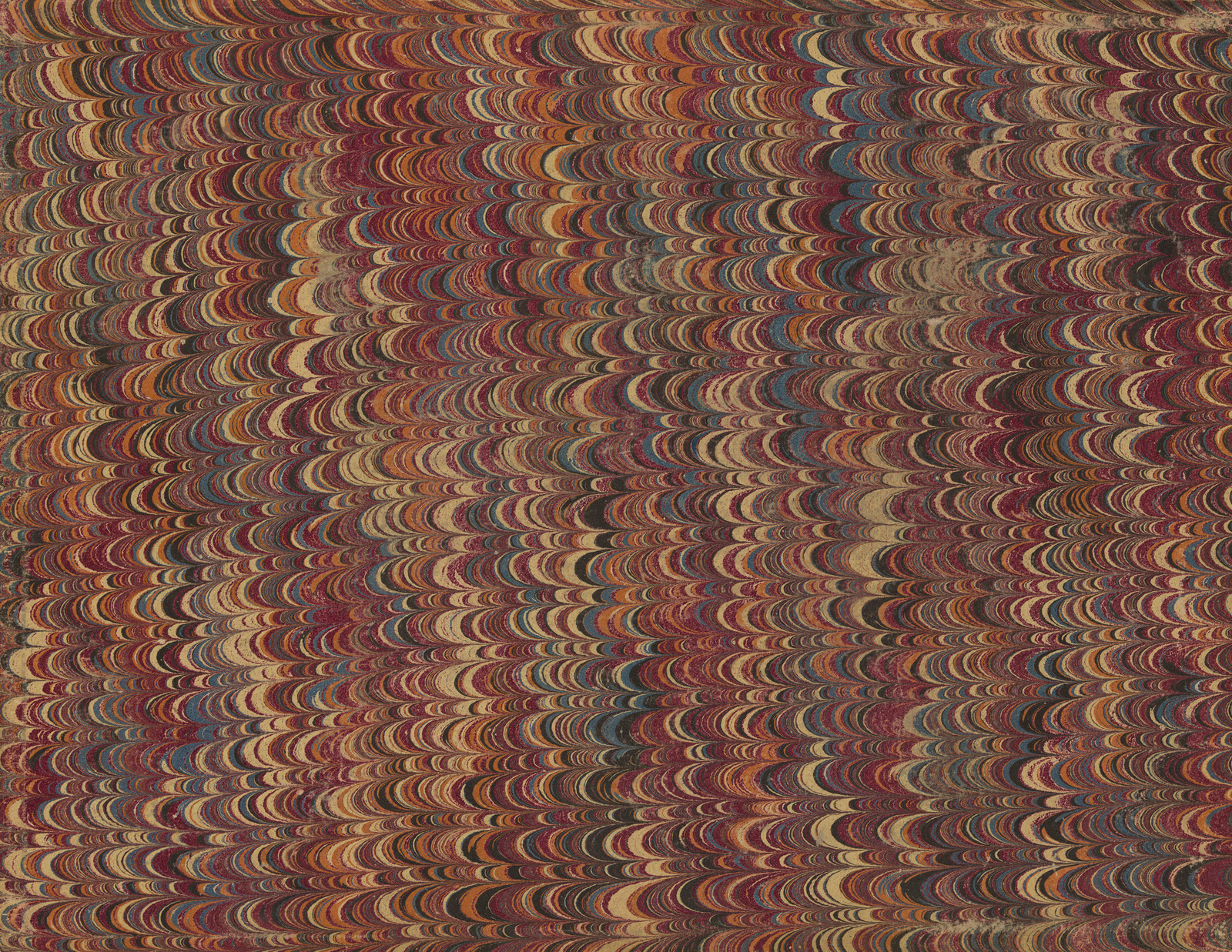 Marbled paper with red, cream and blue combed pattern — historic image