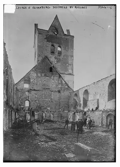 Ch. in Neidenburg destroyed by Russians