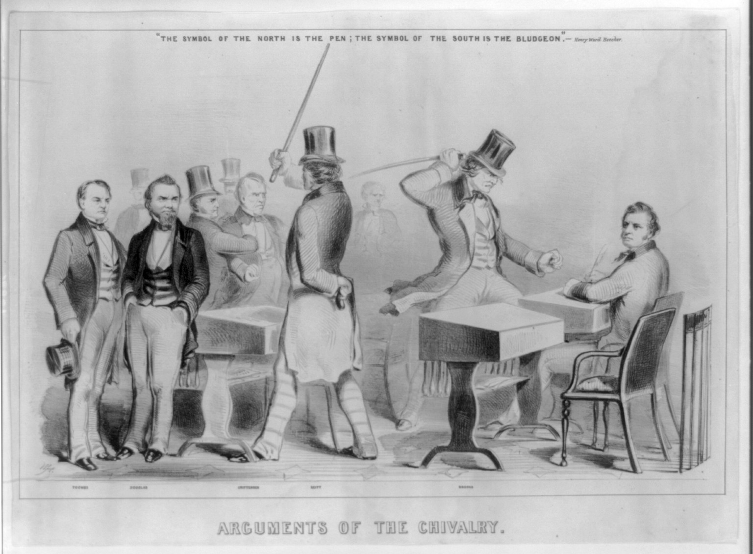 Argument of the chivalry, 1856 — antique lithograph