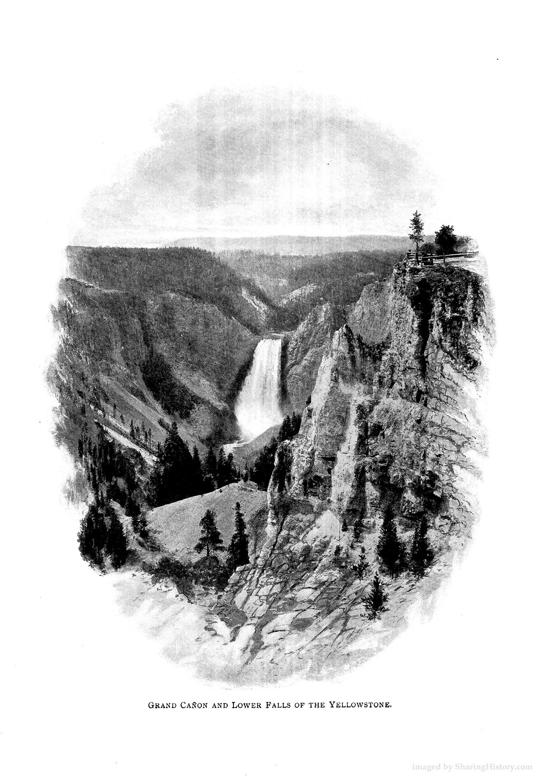 Grand Cañon and Lower Falls of the Yellowstone — historic image