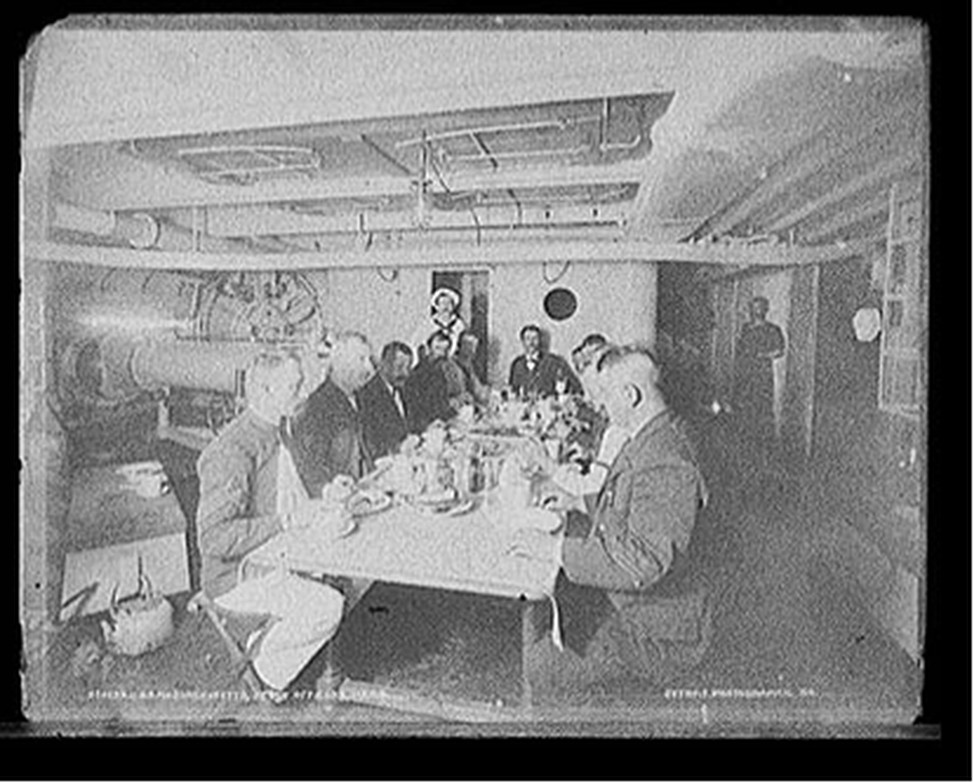 U.S.S. Massachusetts, petty officers' mess, [between 1896 and 1901] — historic photograph