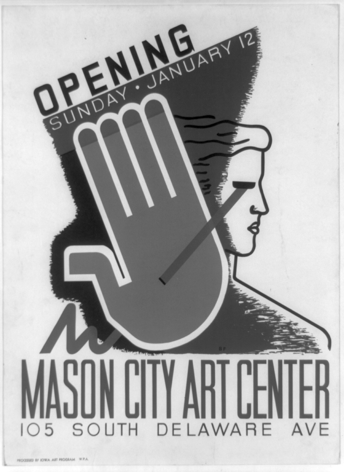 Opening Sunday - January 12 Mason City Art Center / B.F., 1941 — vintage poster