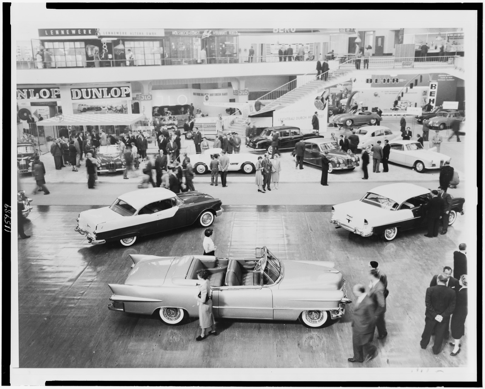 [Automobiles on display during International Automobile Exhibition in Frankfurt, Germany], [1955] — historic photograph