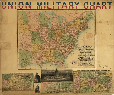 Union Military Chart with railroad map and inset views