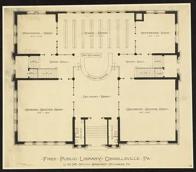 Floor plan of the Free Public Library, Connellsville, Pa.