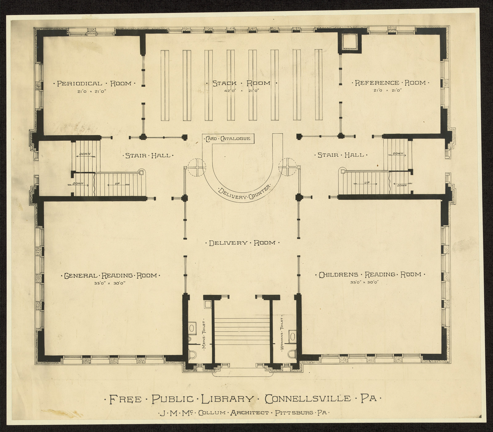Floor plan of the Free Public Library, Connellsville, Pa. — historic image