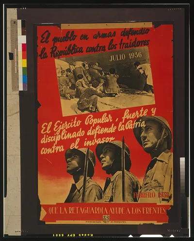 El pueblo en armas defendió la republica contra las traidores. El ejercito popular, fuerte y disciplinado defiende la patria contra el invasor