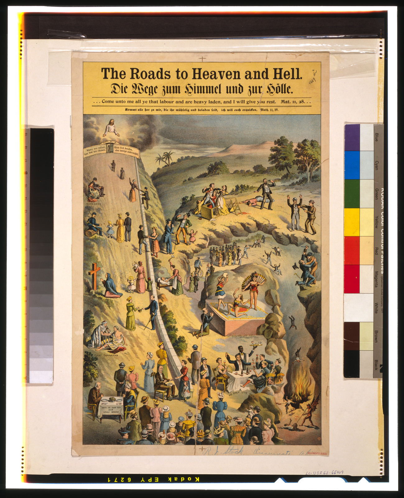 The roads to Heaven and Hell, c1896. — antique lithograph