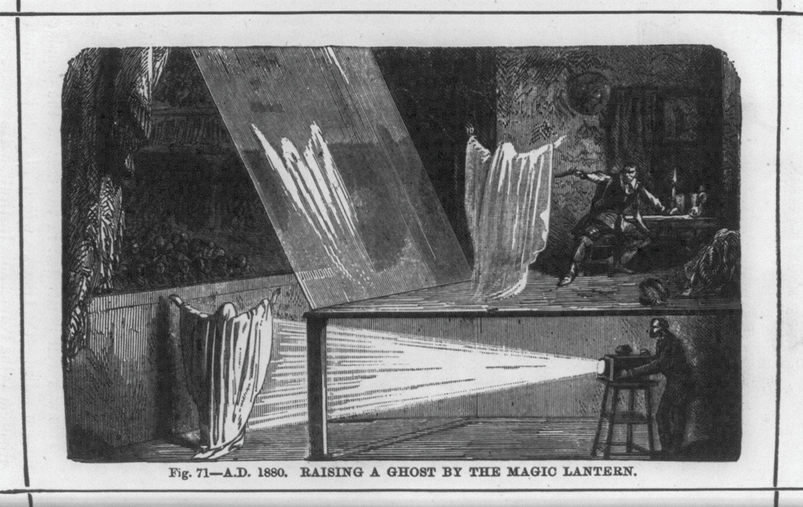 Raising A Ghost by The Magic Lantern From Houdini collection, Library of Congress — antique engraving