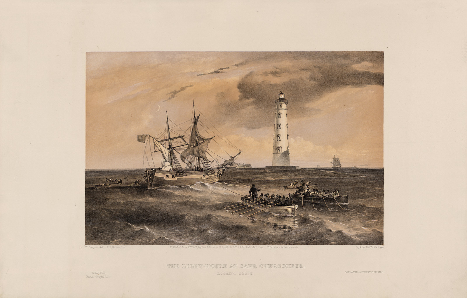 he light-house at Cape Chersonese - looking south / W. Simpson del. ; T.G. Dutton lith., 1855 — historic image