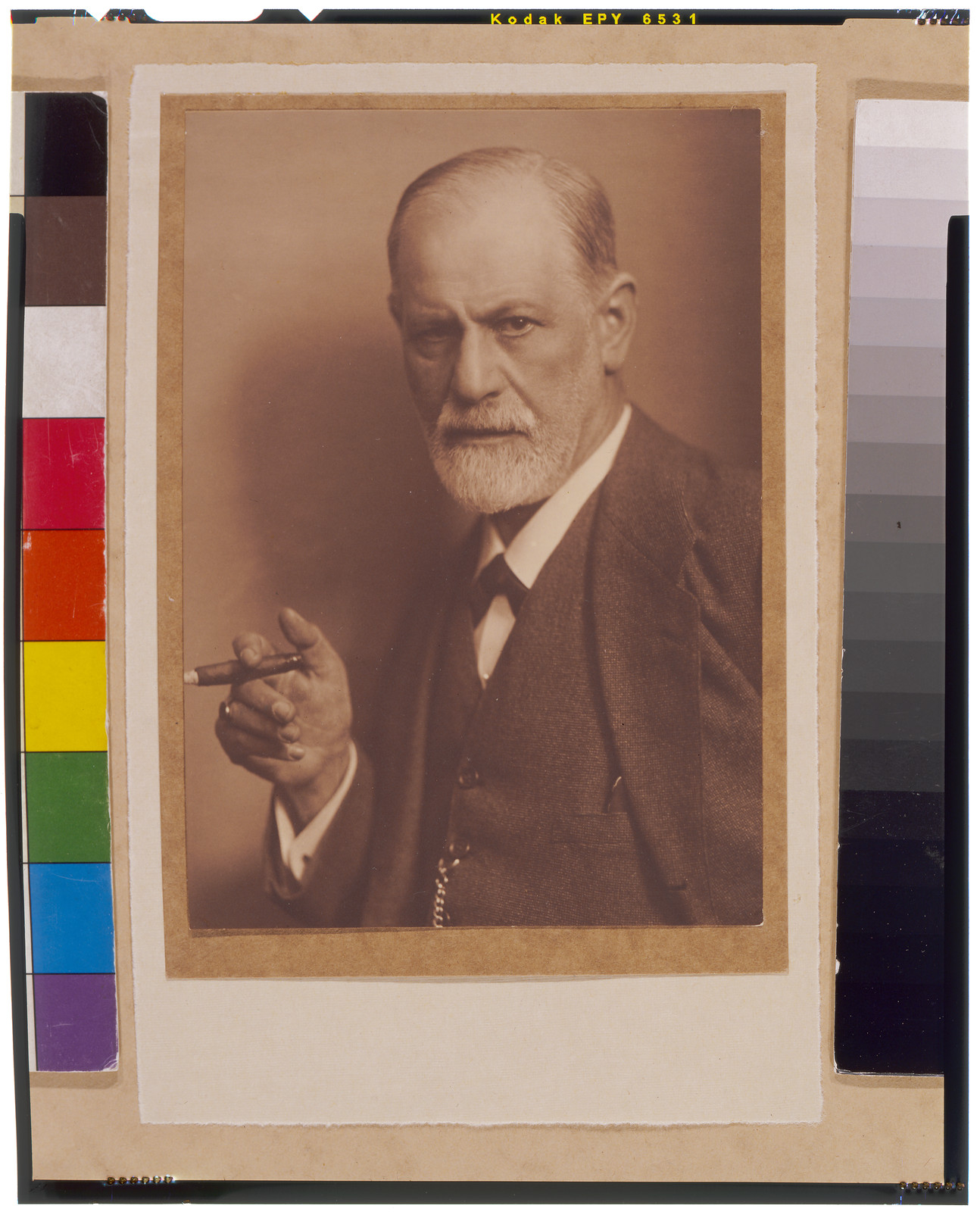 [Sigmund Freud, half-length portrait, facing left, holding cigar in right hand], [ca. 1921] — historic photograph