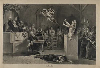 The Witch No. 1: witch trial scene with accused woman and onlookers