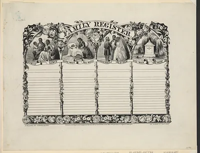 Family Register form with illustrated vignettes
