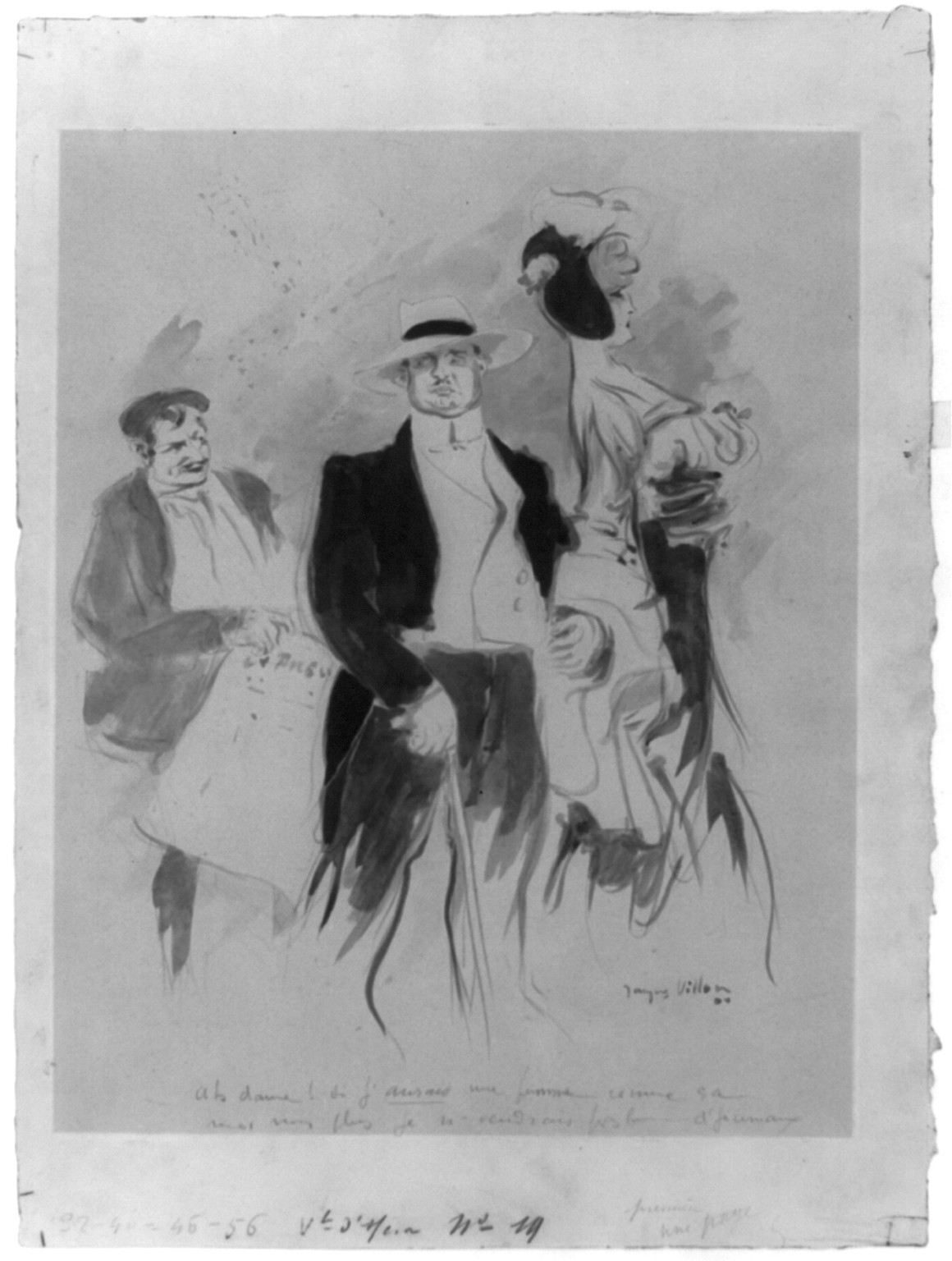 Ah dame! Si j'aurais une femme comme ça moi non plus jen'vendrais pas d'journaux, 1904 — historic drawing